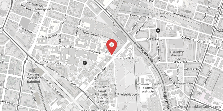 die Karte zeigt folgenden Standort: Universitätsmedizin Leipzig - Medizinische Fakultät & Universitätsklinikum, Liebigstraße, 04103 Leipzig